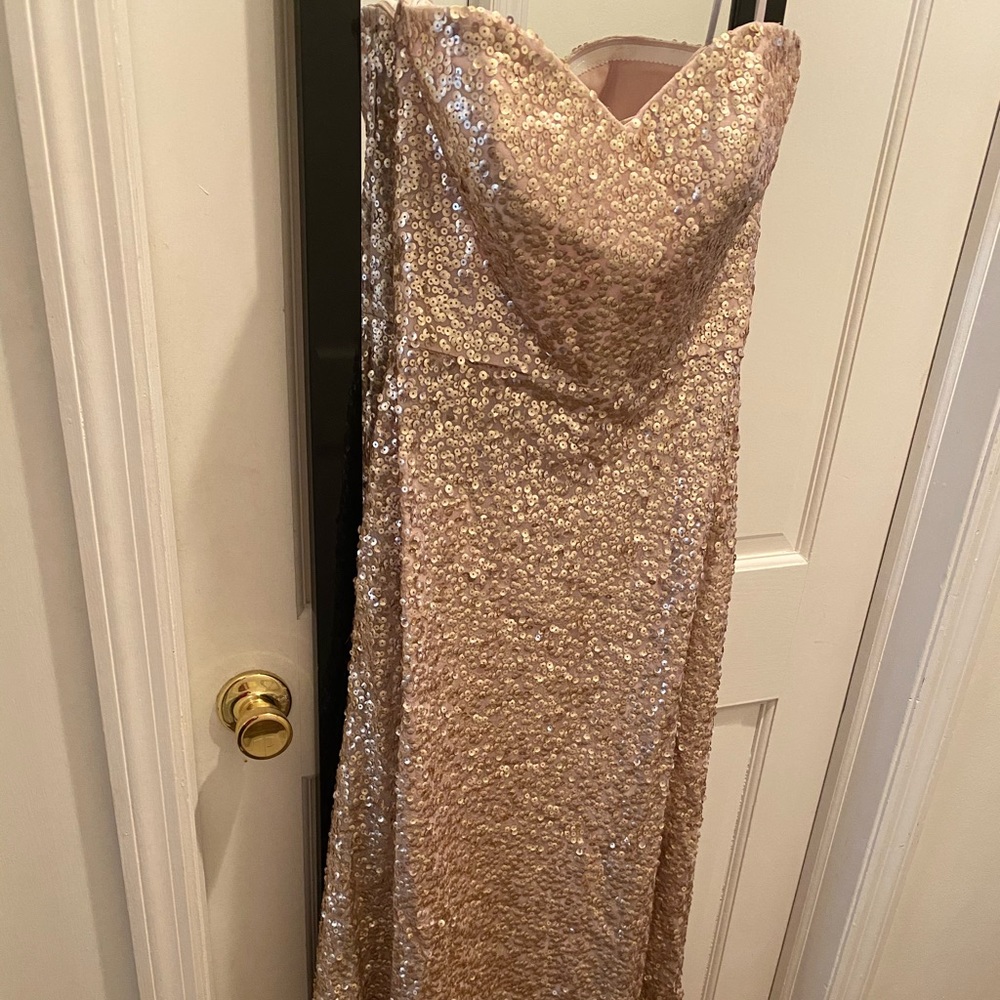 Formal/bridesmaid long rose gold strapless dress